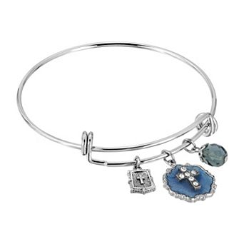 Symbols of Faith Blue Enamel Cross Wire Charm Bracelet