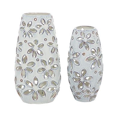 Stella & Eve White Ceramic Floral Vase 2-Piece Set