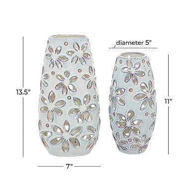 Stella & Eve White Ceramic Floral Vase 2-Piece Set