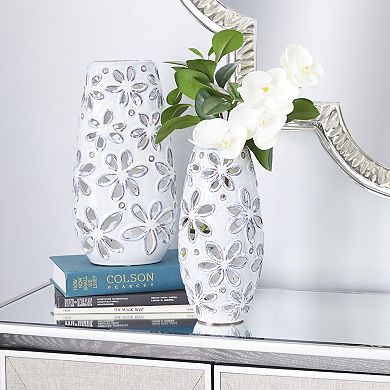 Stella & Eve White Ceramic Floral Vase 2-Piece Set