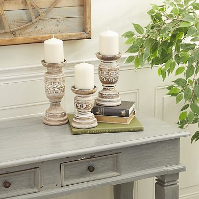 Stella & Eve Wood Candle Holder Table Decor 3-piece Set