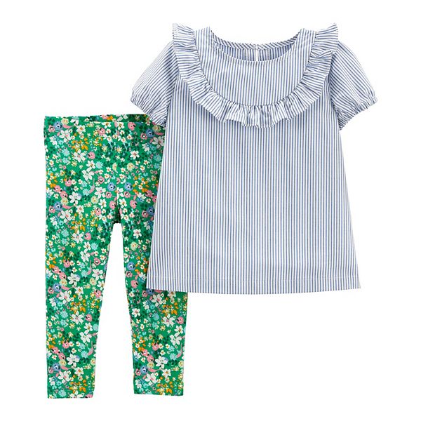 Toddler Girl Carter's 2-Piece Striped Top & Floral Capri Leggings Set