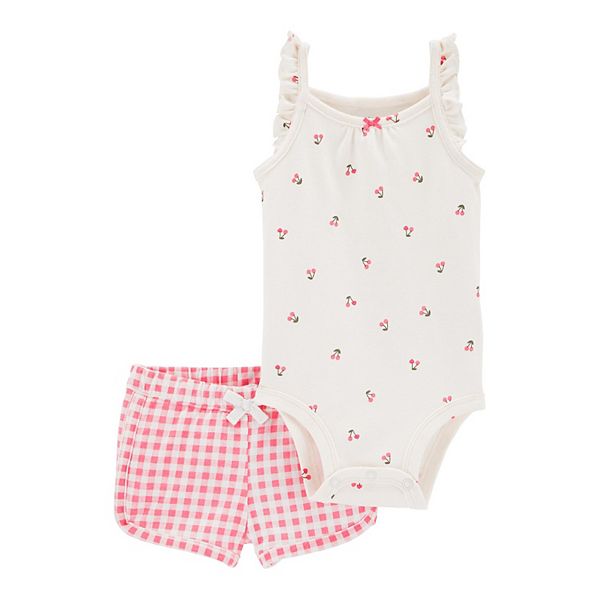 Coduop Baby Girls 2Pcs Outfit Set,Checkerboard Sleeveless Bodysuit and  Shorts Two-piece Clothes Set 
