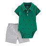 Baby Boy Carter's Dino Print Polo Bodysuit & Striped Shorts Set
