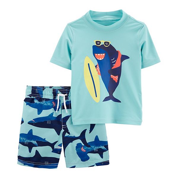 Carters baby boy SWIM SUIT shirt trunks shark UPF 50 3 months NEW $38 #V09 