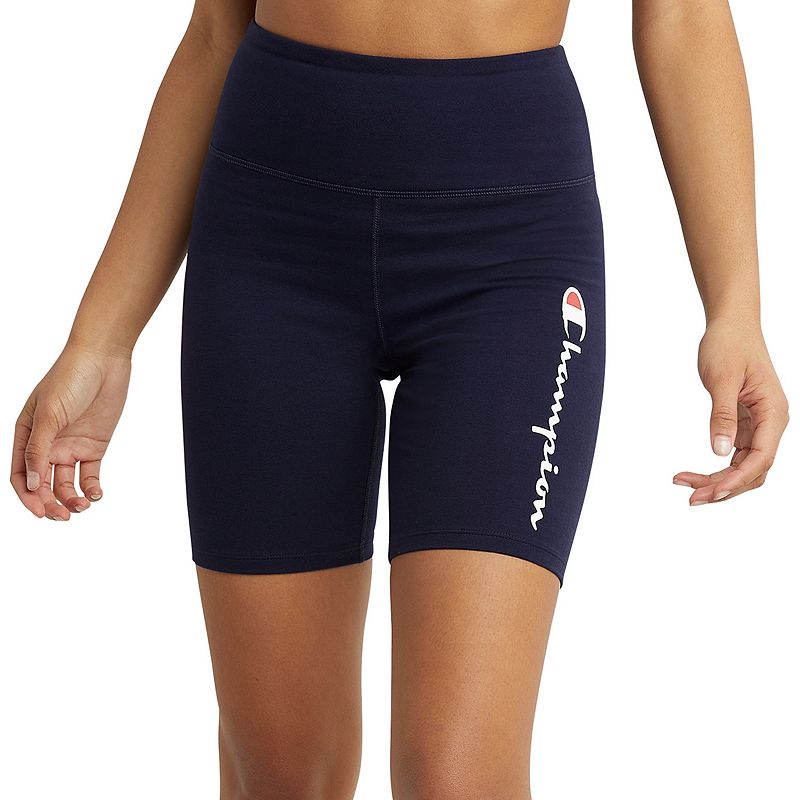 Womens Champion Authentic High-Waisted Bike Shorts, Size: XS, Blue