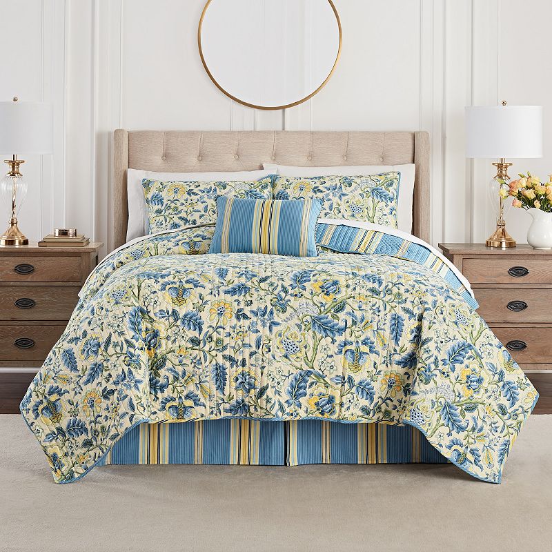 Waverly Imperial Dress Quilt Set with Shams, Blue, Twin