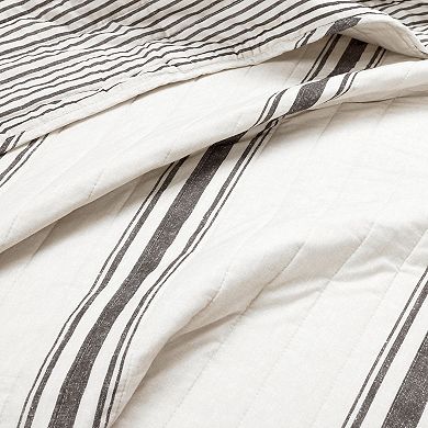 Lush Decor Farmhouse Stripe Reversible Cotton Quilt Set with Shams