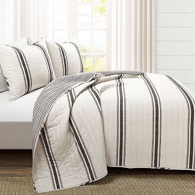 Lush Decor Farmhouse Stripe Reversible Cotton Quilt Set with Shams