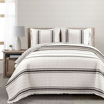 Lush Decor Farmhouse Stripe Reversible Cotton Quilt Set