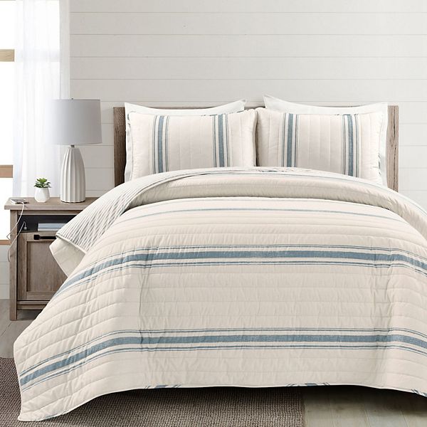 Lush Decor Farmhouse Stripe Reversible Cotton Quilt Set