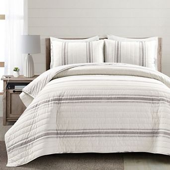 Lush Decor Farmhouse Stripe Reversible Cotton Quilt Set