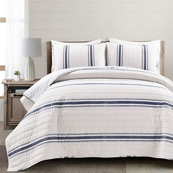 Lush Decor Farmhouse Stripe Reversible Cotton Quilt Set