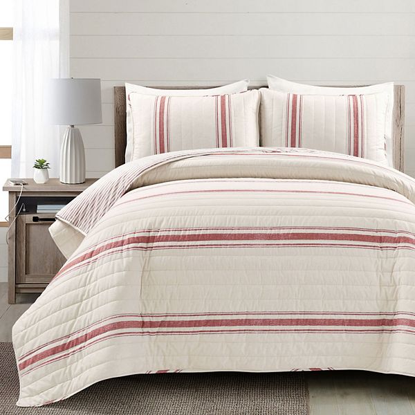 Lush Decor Farmhouse Stripe Reversible Cotton Quilt Set