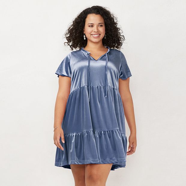 Plus Size LC Lauren Conrad Ruffle Neck Velvet Babydoll Dress