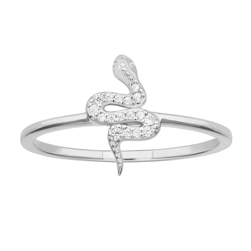 PRIMROSE Sterling Silver Cubic Zirconia Snake Ring, Womens, Size: 8, Grey