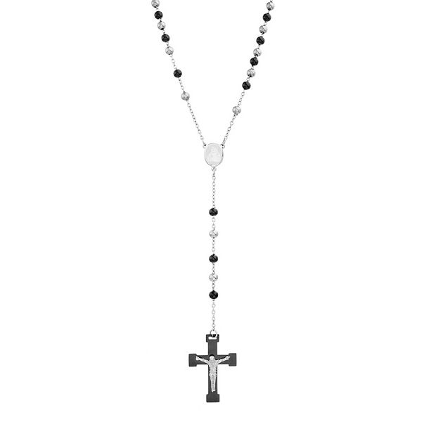 Men's Two-Tone Stainless Steel Rosary Necklace