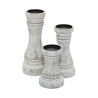 Stella & Eve Rustic White Wood Candle Holder 3 pc set