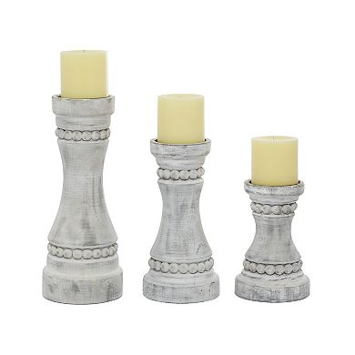 Stella & Eve Rustic White Wood Candle Holder 3-piece set