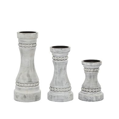 Stella & Eve Rustic White Wood Candle Holder 3-piece set
