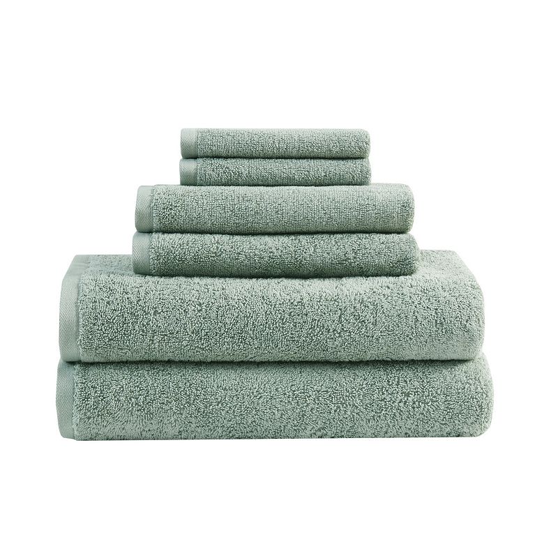 Clean Spaces Loft Cotton Solid 6 Piece Antimicrobial Towel Set, Green, 6 Pc
