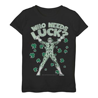 Girls 7-16 DC Comics St. Patrick's Day Riddler Who Needs Luck Tee