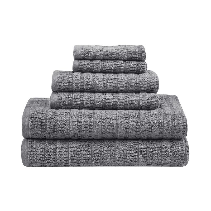 Clean Spaces Loft Cotton Solid 6-Piece Antimicrobial Towel Set, Grey, 6 Pc 