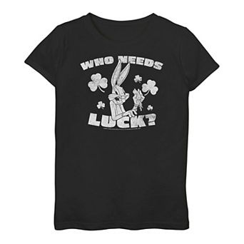 Girls 3-16 Looney Tunes Bugs Bunny St. Patrick's Day "Who Needs Luck?" Graphic Tee