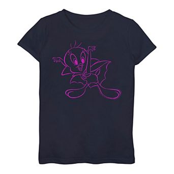 Girls 3-16 Looney Tunes Halloween Tweety Bird Neon Vampire Tee