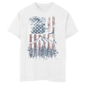 Boys 8-20 American Flag Vertical and Mountain Range Graphic Tee