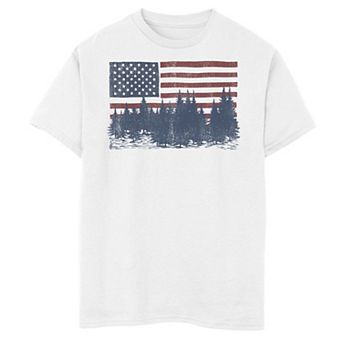 Boys 8-20 Americana Flag and Forest Silhouette Graphic Tee
