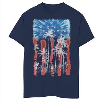 Boys 8-20 Americana Palm and Stars Tie Died American Flag Graphic Tee