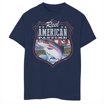 Boys 8-20 Americana Reel American Pastime Leaping Fish Shield Graphic Tee