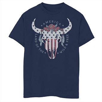 Boys 8-20 Land Of The Free Bull Skull Graphic Tee
