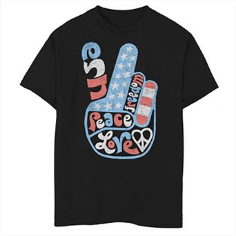 Boys 8-20 Americana Love Peace and Freedom Flag Graphic Tee