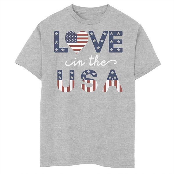 Boys 8-20 Americana Love In The USA Flag Text Graphic Tee