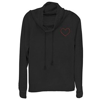 Juniors' Small Heart Cowlneck Graphic Lightweight Long Sleeve
