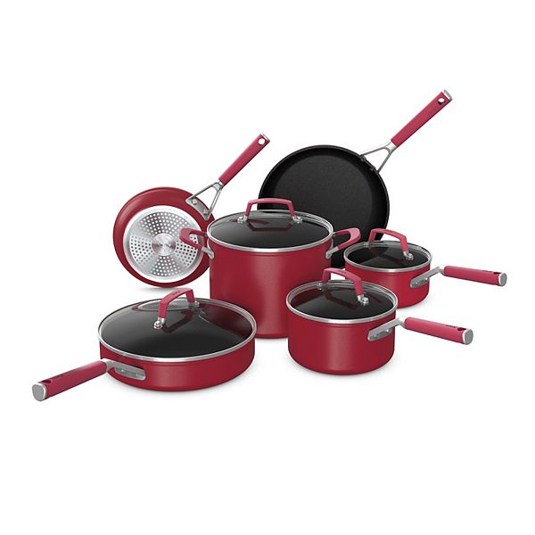 MSMK 7-Piece Non Stick Frying Pans with Lids and Wok, Brown