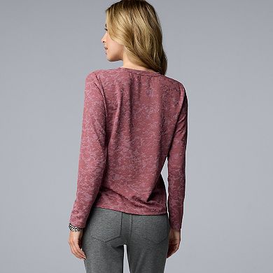 Petite Simply Vera Vera Wang Textured Long Sleeve Tee