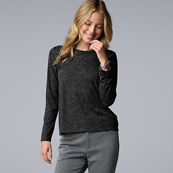 Petite Simply Vera Vera Wang Textured Long Sleeve Tee