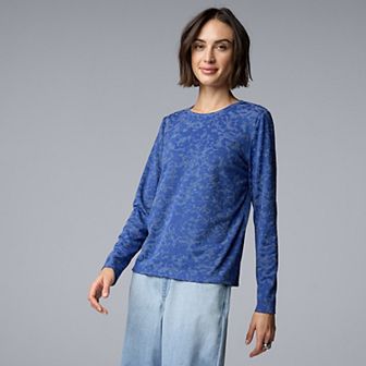 Petite Simply Vera Vera Wang Textured Long Sleeve Tee