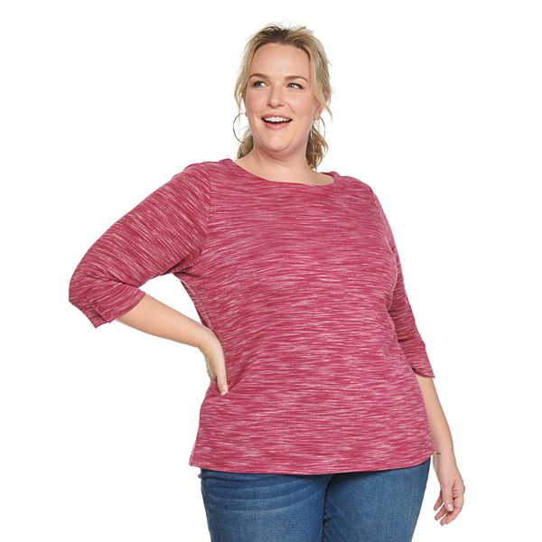 Plus Size Croft & Barrow® Space-dyed Three Quarter Sleeve Top