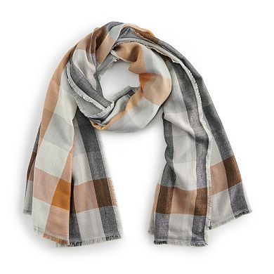 Women's Sonoma Goods For Life® Mod Plaid & Solid Reversible Wrap Scarf