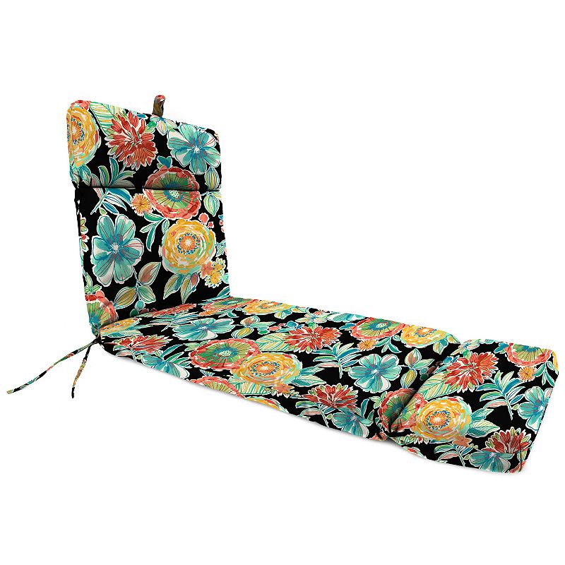 Jordan Manufacturing 72  x 22  Colsen Noir Black Floral Rectangular Outdoor Chaise Lounge Cushion with Ties and Hanger Loop