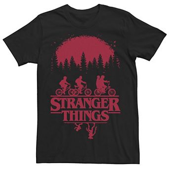 Men's Netflix Stranger Things Group Shot Bike Ride Upside Down Silhouette Tee