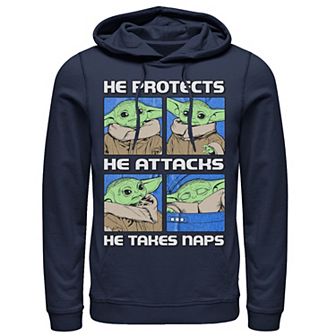 Men's Star Wars: The Mandalorian The Child "He Protects He Attacks He Takes Naps" Box Up Hoodie