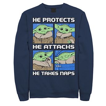 Men's Star Wars: The Mandalorian The Child "He Protects He Attacks He Takes Naps" Box Up Sweatshirt