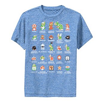 Boys 8-20 Nintendo Super Mario 8-bit Pixel Icons List Vintage Tee