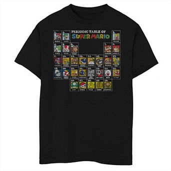 Boys 8-20 Nintendo Super Mario Periodic Table Of Character Panel Grid Tee