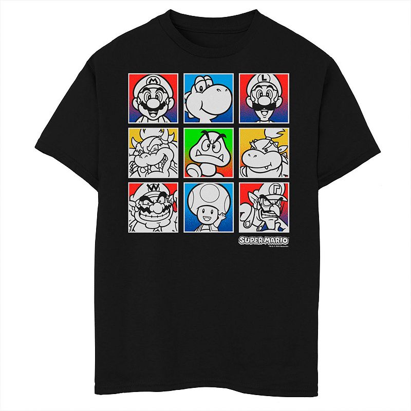Boys 8-20 Nintendo Super Mario Colorful Character Squares Tee, Boy's, Size: XS, Black